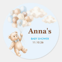 Teddy Bear Baby Shower Round Favor Sticker