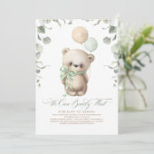 Teddy Bear Baby Shower Sage Green and Brown Invitation (Standing Front)