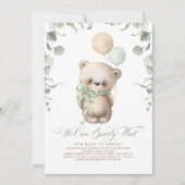 Teddy Bear Baby Shower Sage Green and Brown Invitation (Front)