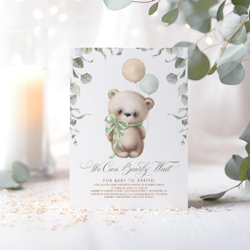 Teddy Bear Baby Shower Sage Green And Brown Invitation by lovelywow at Zazzle