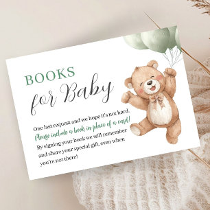 Teddy Bear Baby Shower Sage Green Books For Baby Enclosure Card