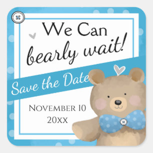 Teddy Bear Baby Shower Save the Date Square Sticker