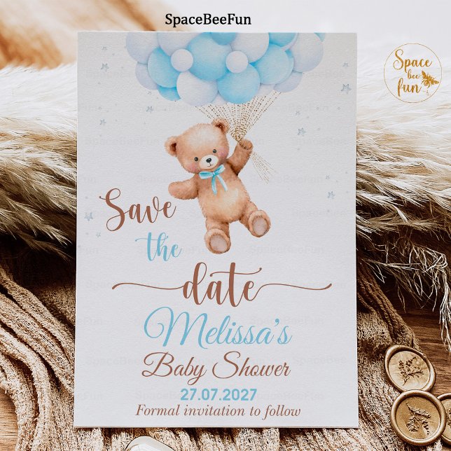 Teddy Bear Baby Shower Save The date We Can Bearly Invitation (teddy bear baby shower,boy save the date,baby shower boy,bear invitation,boho bohemian bear,we can b)