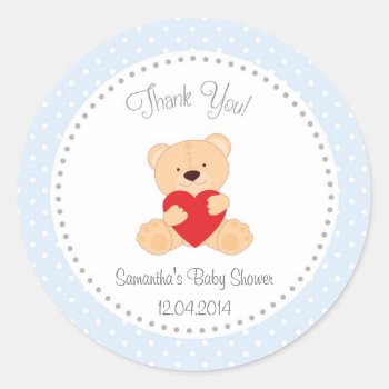 Teddy Bear Baby Shower Sticker Blue by melanileestyle at Zazzle