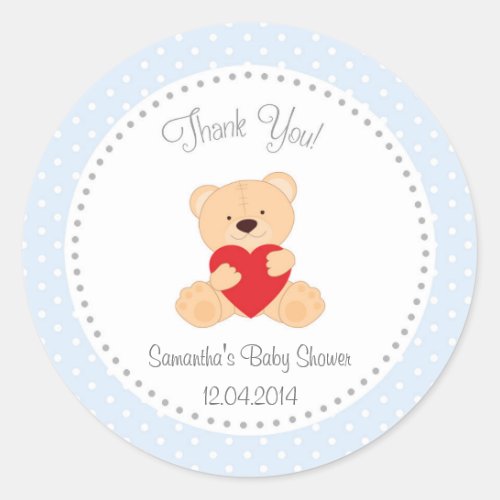 Teddy Bear Baby Shower Sticker Blue
