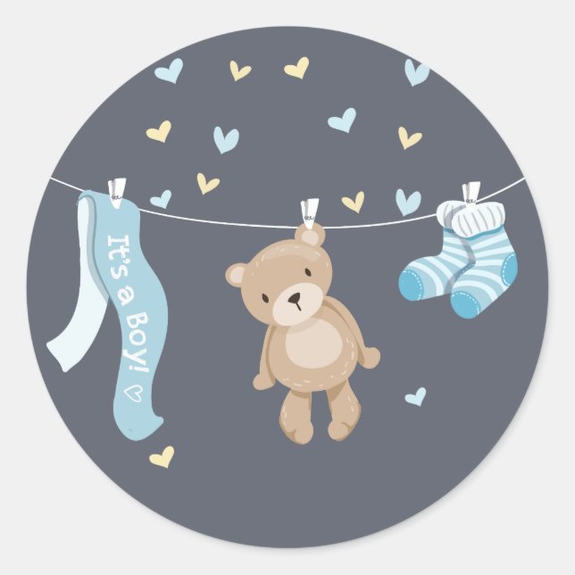 Teddy Bear Baby Shower Sticker Envelope Seal Boy (Front)