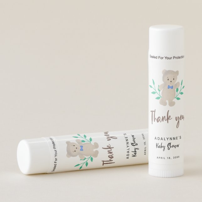 Teddy Bear Baby Shower Thank you Bearly Wait  Lip Balm (Front)