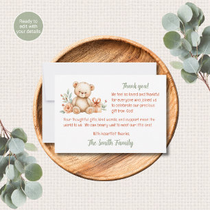 Teddy Bear Baby Shower Thank You Card