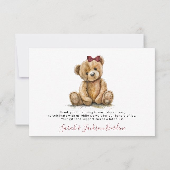 Teddy Bear Baby Shower Thank You  Note Card (Front)