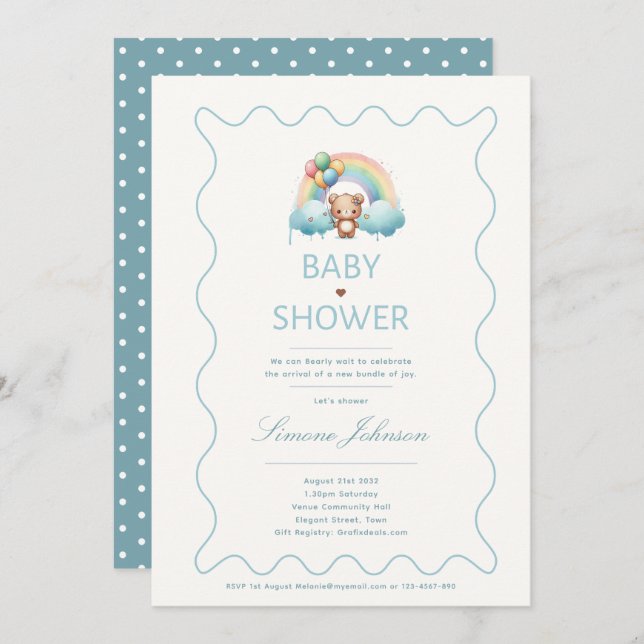 Teddy Bear Baby Shower Theme Invitations Boys (Front/Back)