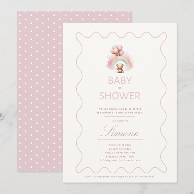 Teddy Bear Baby Shower Theme Invitations Girls (Front/Back)
