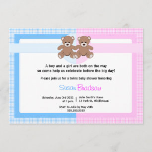 Teddy Bear Baby Shower - Twin Boy and Girl Invitation