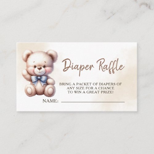 Teddy Bear Baby Shower Watercolor Diaper Raffle Enclosure Card