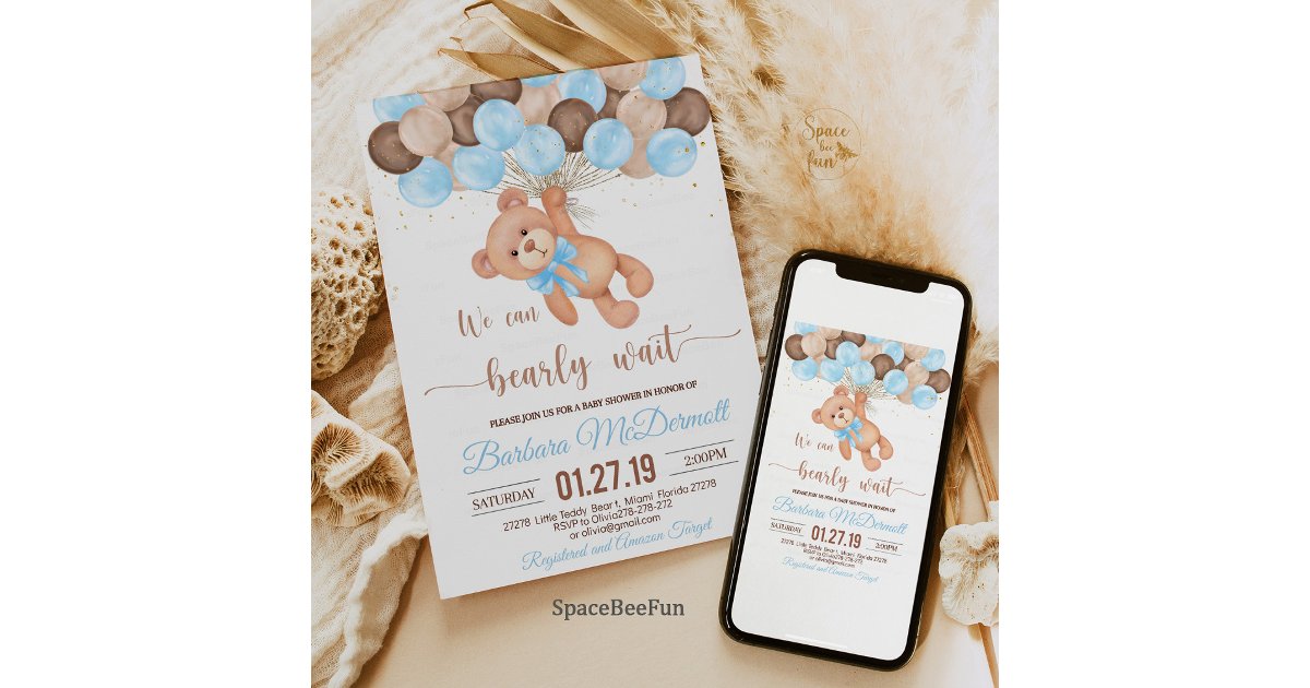 Teddy Bear Baby Shower We can bearly wait Invitation | Zazzle