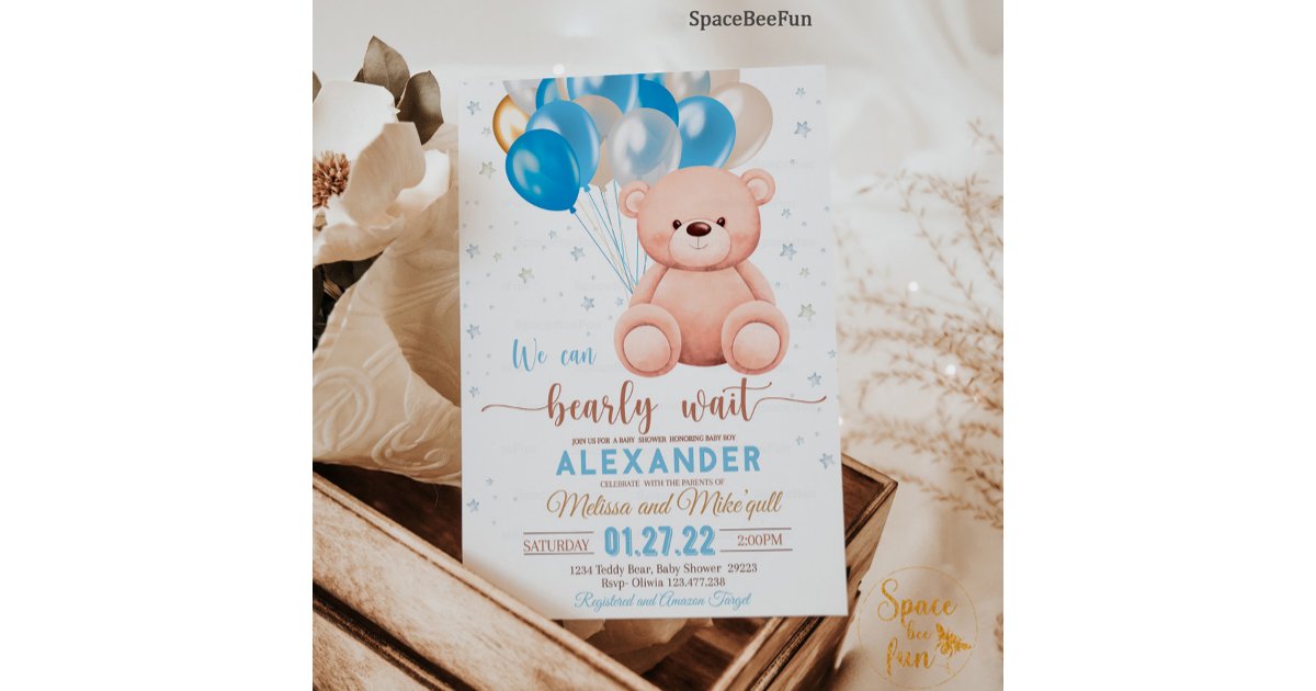 Teddy Bear Baby Shower We Can Bearly Wait Invitation | Zazzle