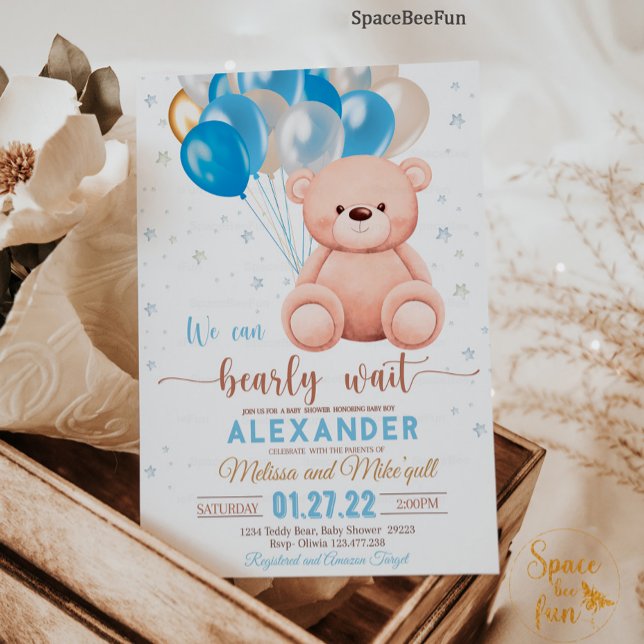 Teddy Bear Baby Shower We Can Bearly Wait Invitation (Creator Uploaded)
