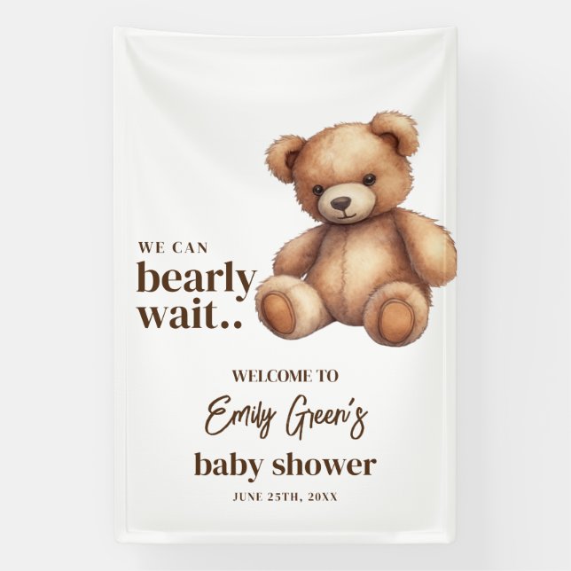Teddy Bear Baby Shower We Can Bearly Wait minimal Banner (Vertical)