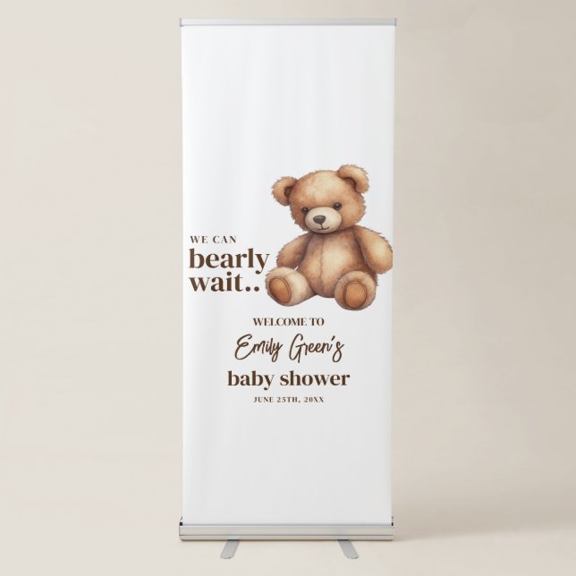 Teddy Bear Baby Shower We Can Bearly Wait minimal Retractable Banner (Front)
