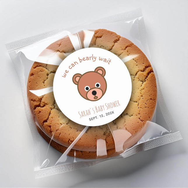 Teddy Bear Baby Shower We Can Bearly Wait Simple Classic Round Sticker (Creator Uploaded)