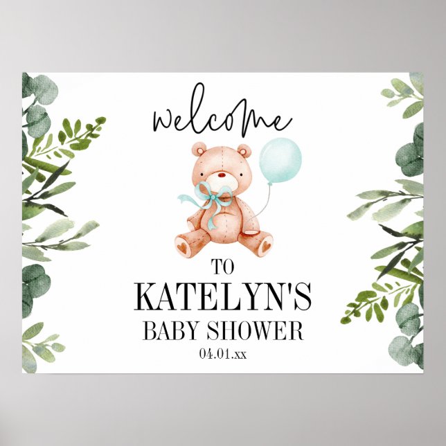 Teddy Bear Baby Shower Welcome Sign Poster (Front)