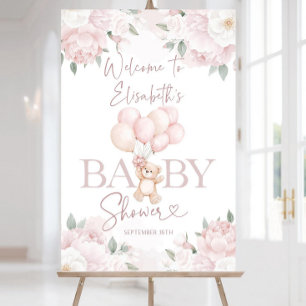 Teddy Bear Baby Shower Welcome Sign Template, Girl