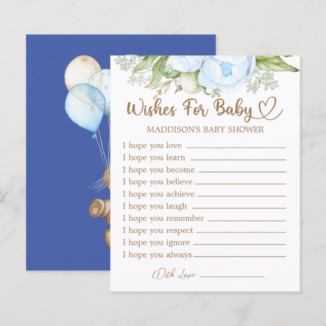 Teddy Bear Baby Shower Wishes for Baby (Front/Back)