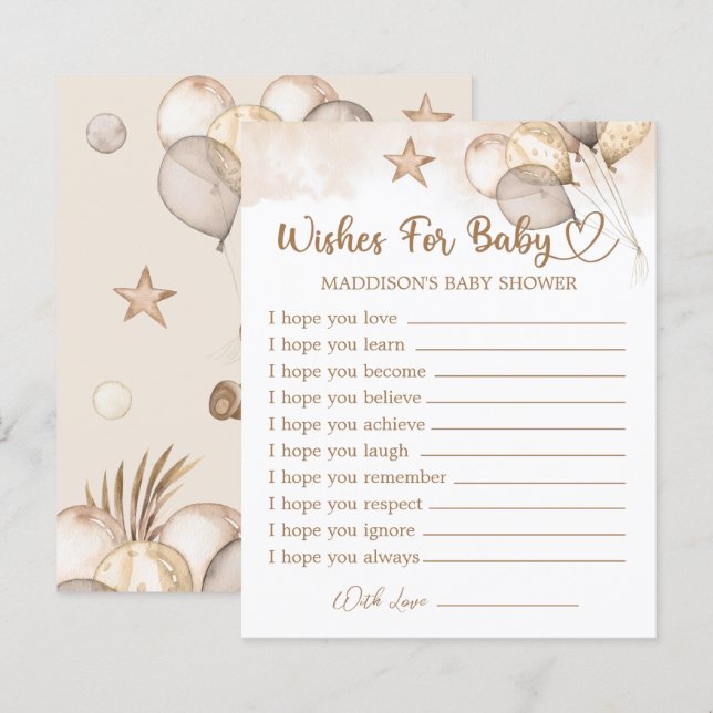 Teddy Bear Baby Shower Wishes for Baby Card (Front/Back)