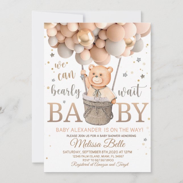  Teddy Bear Baby shower with Balloons invitation (Front)