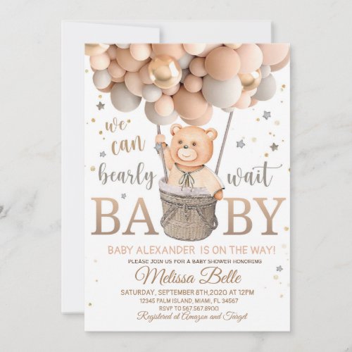  Teddy Bear Baby shower with Balloons invitation