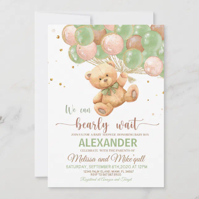 Teddy Bear Baby shower with Balloons Teddy Bear Invitation | Zazzle