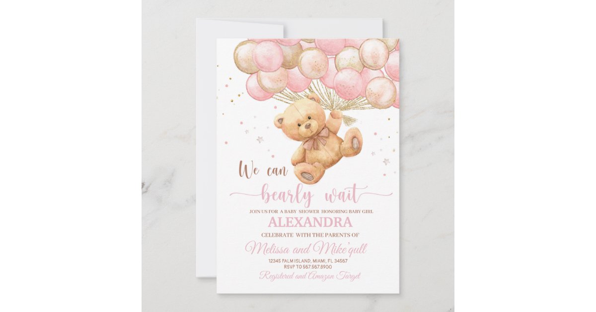 Teddy Bear Baby shower with Balloons Teddy Bear Invitation Zazzle