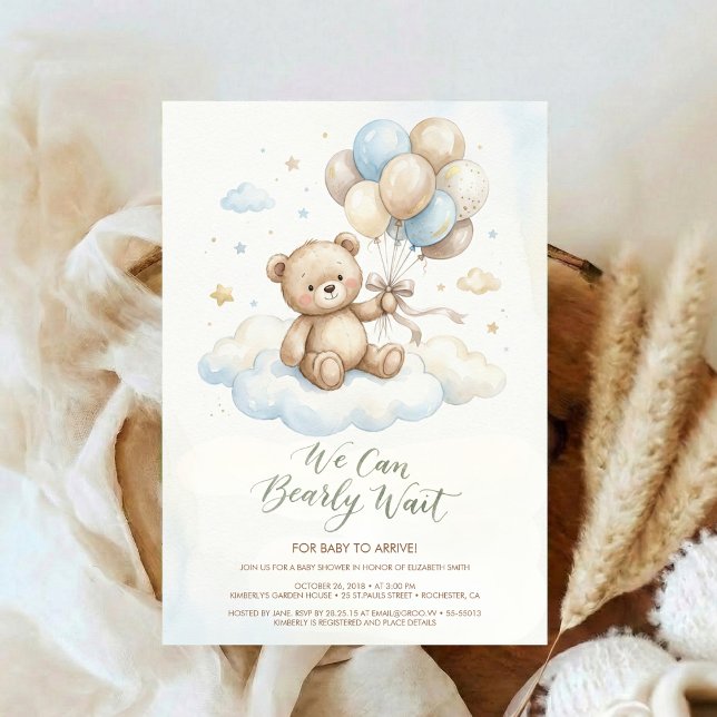 Teddy Bear Baby Shower with Brown Sage Balloons Invitation (Creator Uploaded)