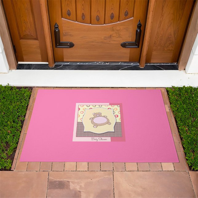 Teddy Bear Baby Shower with Retro Circles  Doormat (Creator Uploaded)