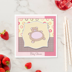 Teddy Bear Baby Shower with Retro Circles Napkins