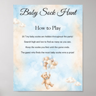 Teddy Bear Baby Sock Hunt Shower Game Sign