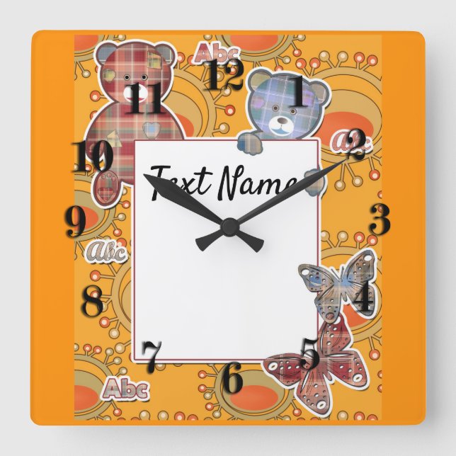 Teddy bear, baby square wall clock (Front)