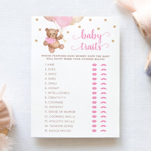 Teddy Bear Baby Traits Game Baby Shower Card