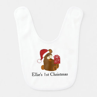 Teddy Bear Baby's First Christmas Baby Bib
