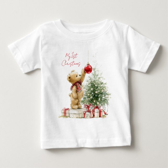 Teddy Bear Baby's First Christmas  Baby T-Shirt (Front)