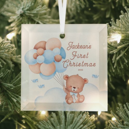 Teddy Bear Babys First Christmas Glass Ornament