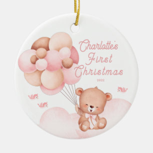 Teddy Bear Baby's First Christmas Photo Ceramic Ornament