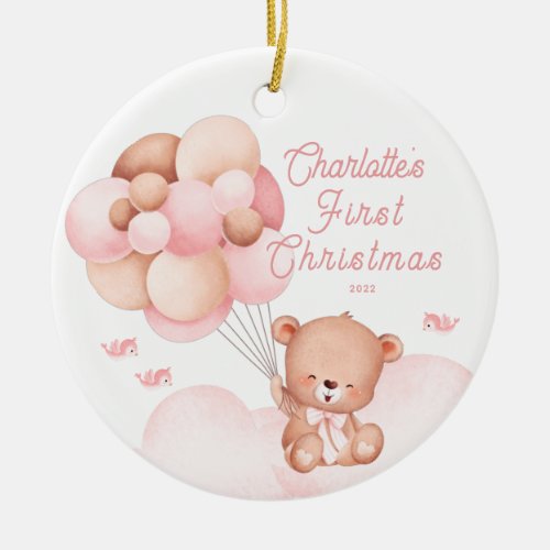 Teddy Bear Babys First Christmas Photo Ceramic Ornament