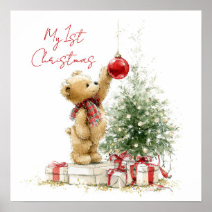 Teddy Bear Baby's First Christmas Poster