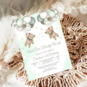 Teddy Bear Balloon 1st Birthday Invitation