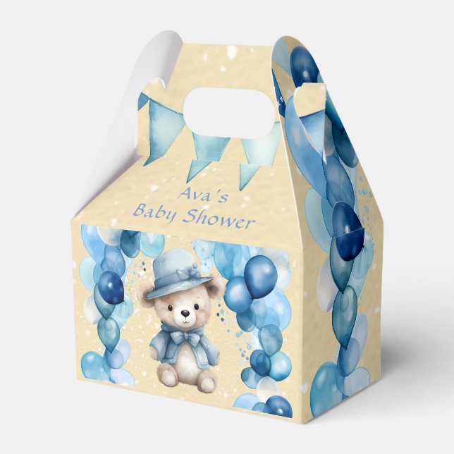 Teddy Bear Balloon Arch Boy Baby Shower Favor Boxes (Front Side)