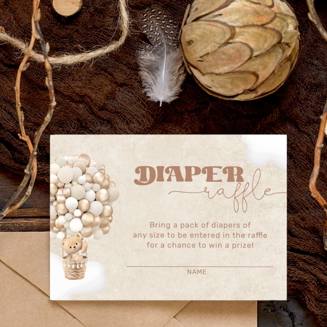 Teddy Bear Balloon Baby Diaper Raffle Ticket Enclosure Card (Creator Uploaded)