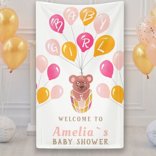 Teddy Bear Balloon Baby Girl Baby Shower Banner