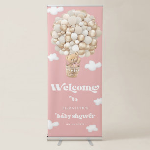 Teddy Bear Balloon Baby Girl Shower Welcome Retractable Banner