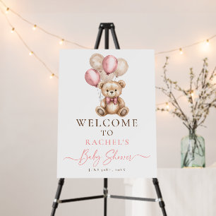 Teddy Bear Balloon Baby Girl Shower Welcome Sign