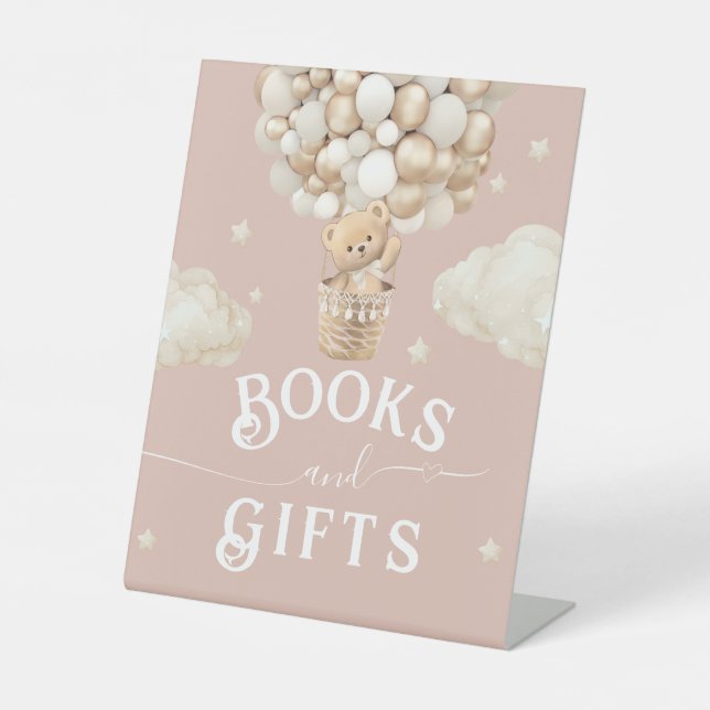 Teddy Bear Balloon Baby Shower book Pedestal Sign (Front)